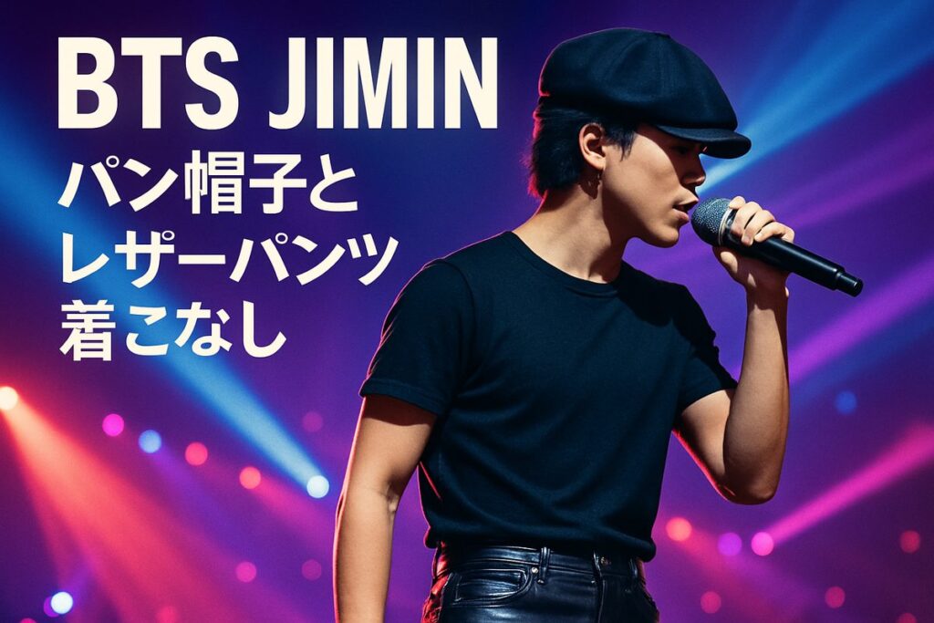 BTS JIMIN、パン帽子とレザーパンツ着こなし